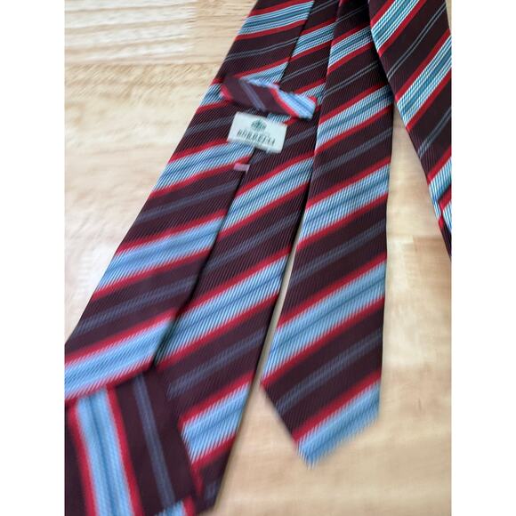 Borrelli Napoli Italian Men’s Silk Neck Tie Red Maroon Blue - Picture 6 of 10